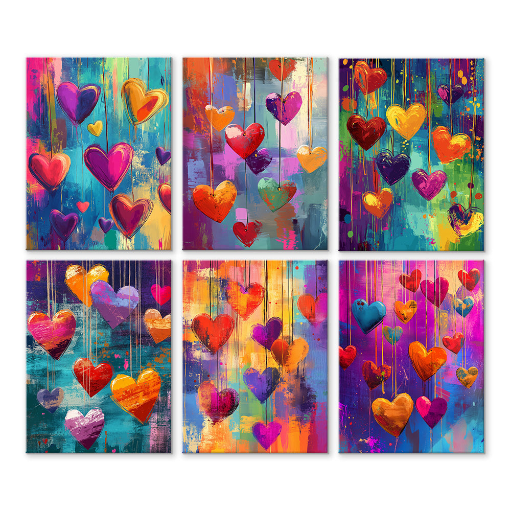 Colorful Fiery Love Hearts 6 Pieces Mini Paint by Numbers