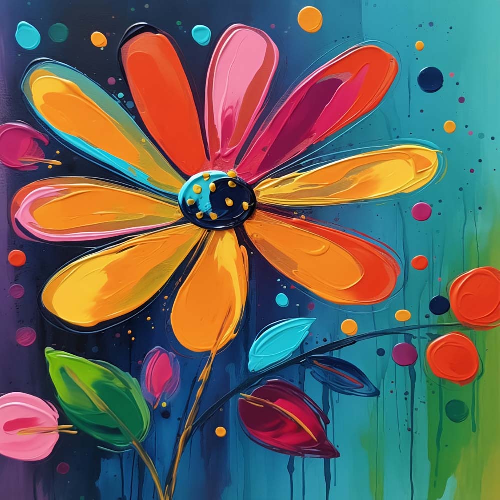 Colorful Flower in Oil Painting Style Paint by Numbers for Kids