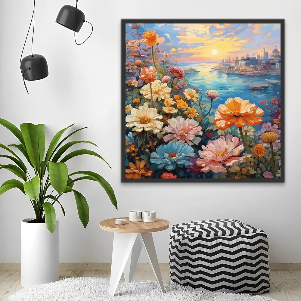 Colorful Flowers by the Sea Paint by Numbers