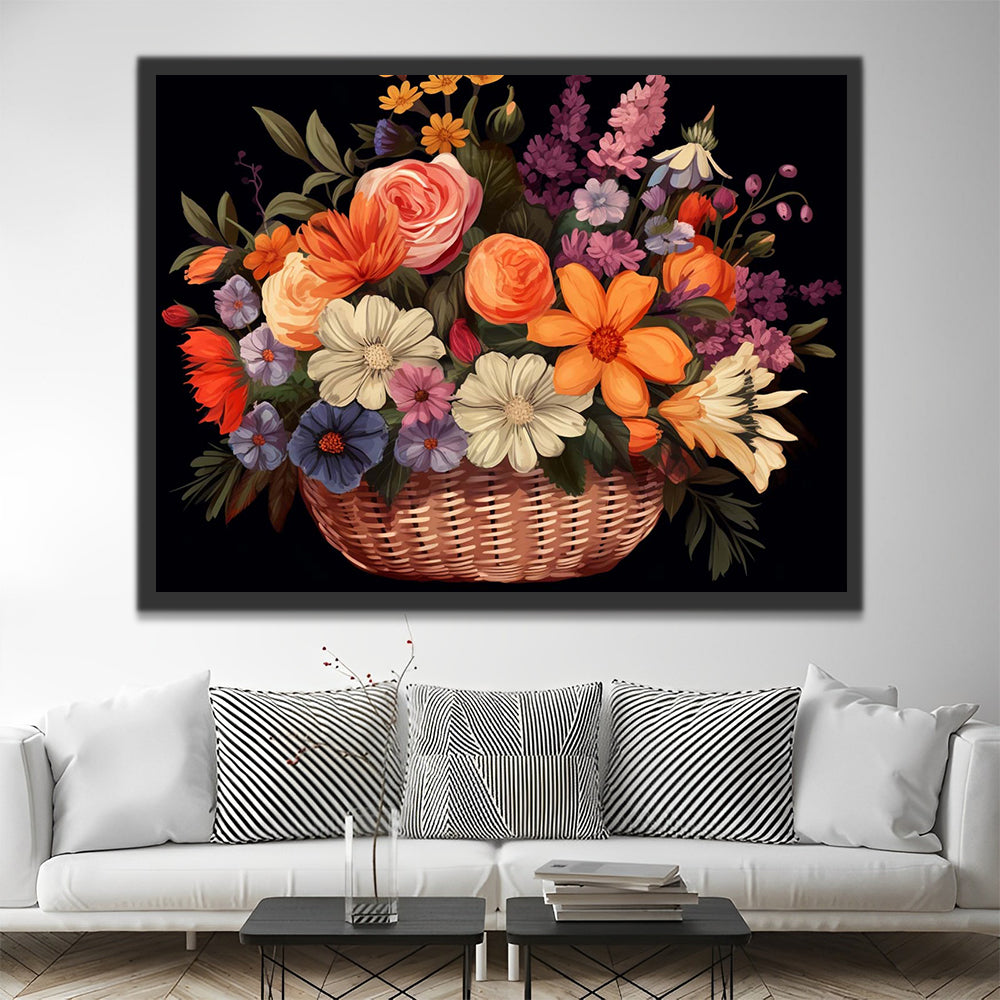 Colorful Flowers in Basket Paint by Numbers