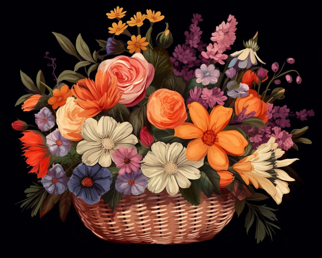 Colorful Flowers in Basket Paint by Numbers