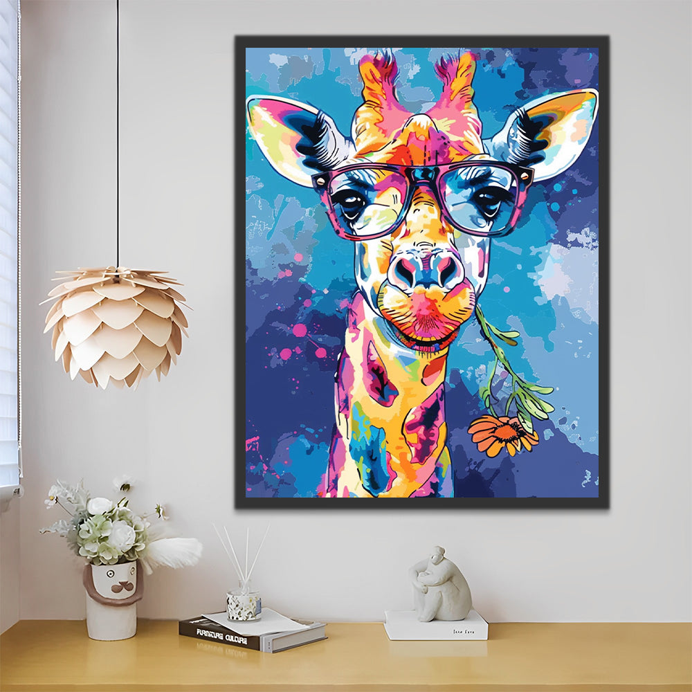 Colorful Giraffe with Glasses Paint by Numbers