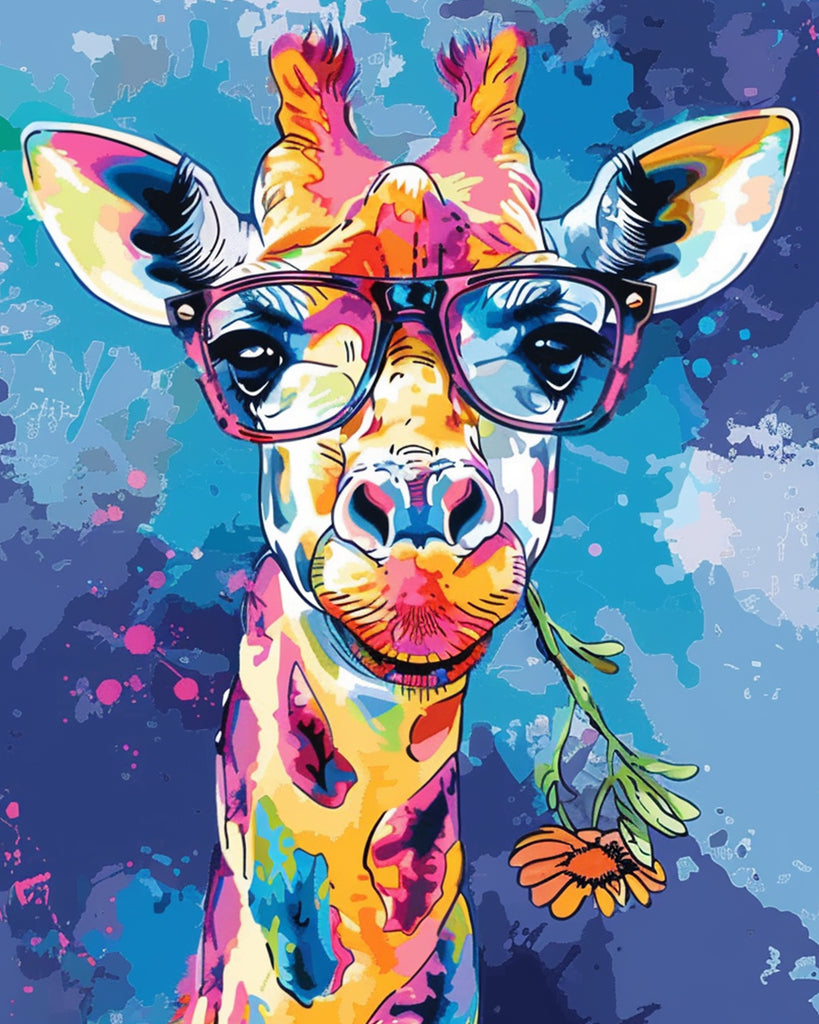 Colorful Giraffe with Glasses Paint by Numbers