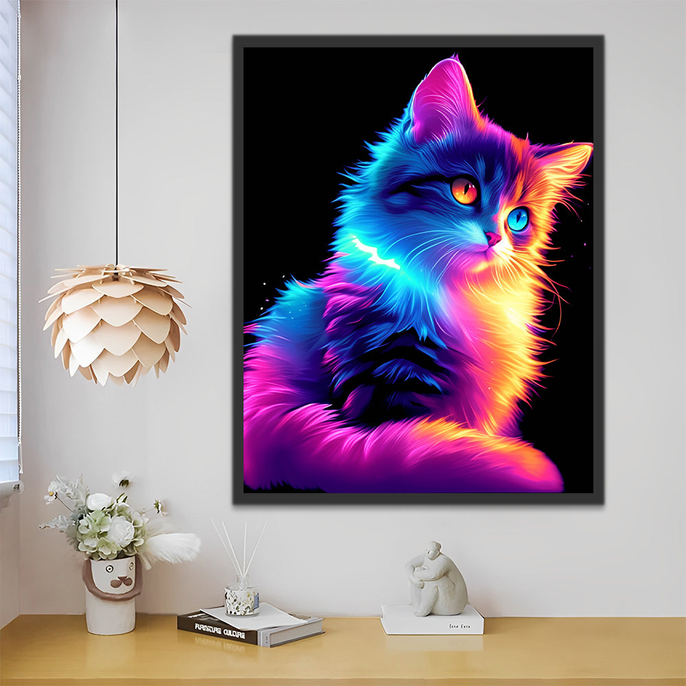 Colorful Glowing Cat in the Darkness Paint by Numbers