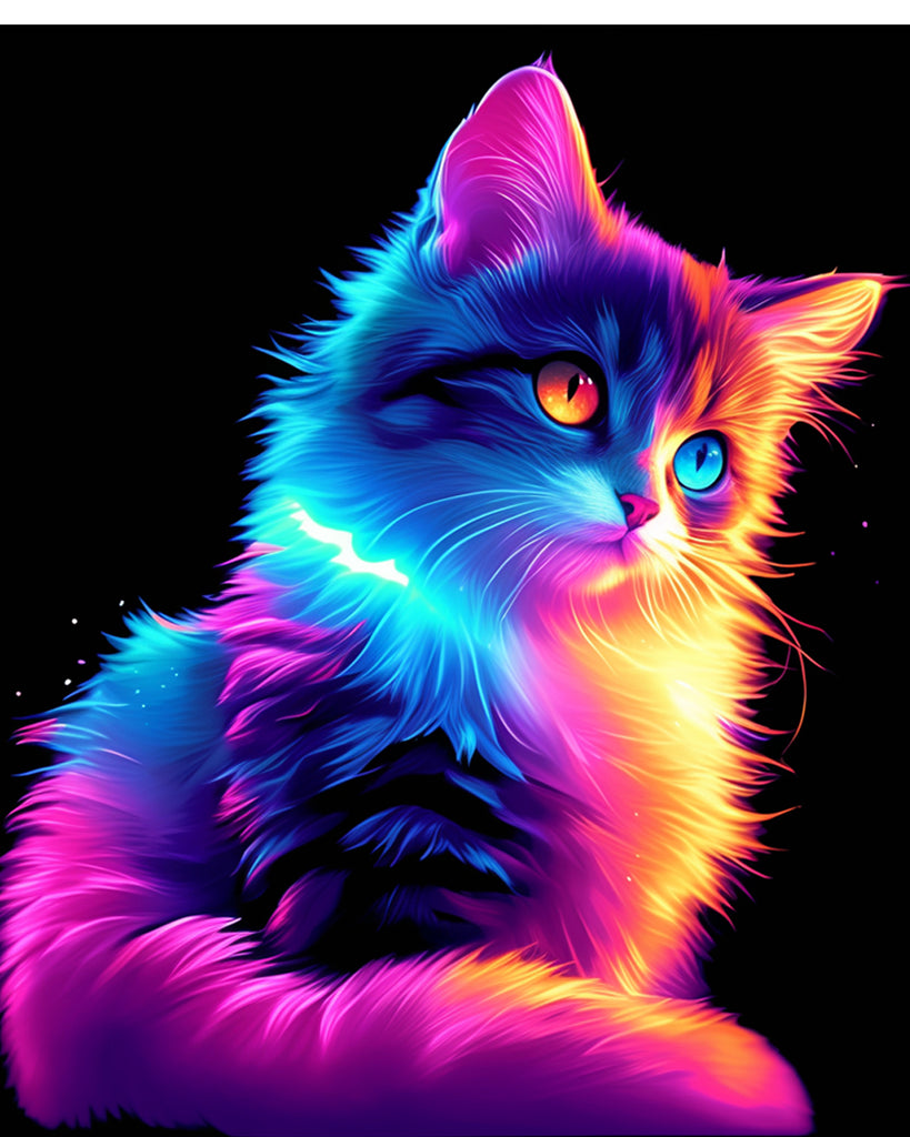 Colorful Glowing Cat in the Darkness Paint by Numbers