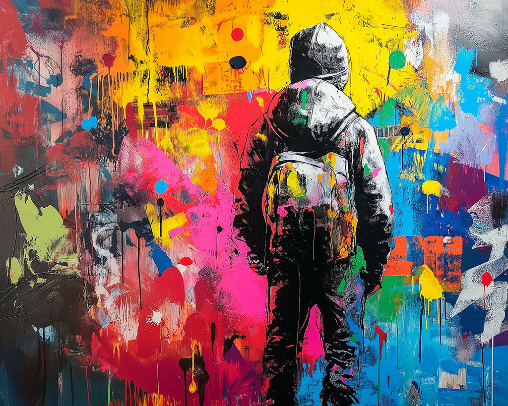 Colorful Graffiti and Man Carrying Backpack Paint by Numbers