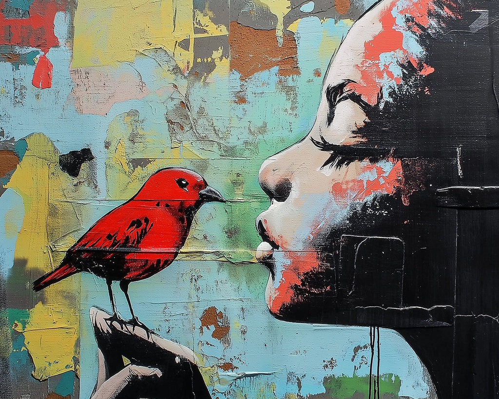 Colorful Graffiti of Girl with Red Bird Paint by Numbers