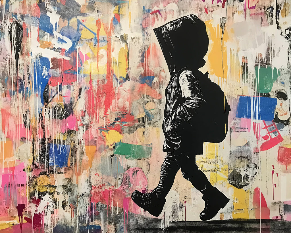 Colorful Graffiti of Little Boy Carrying School Bag Paint by Numbers