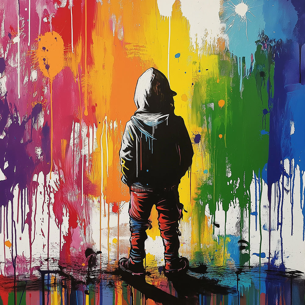 Colorful Graffiti Wall and Little Boy Paint by Numbers