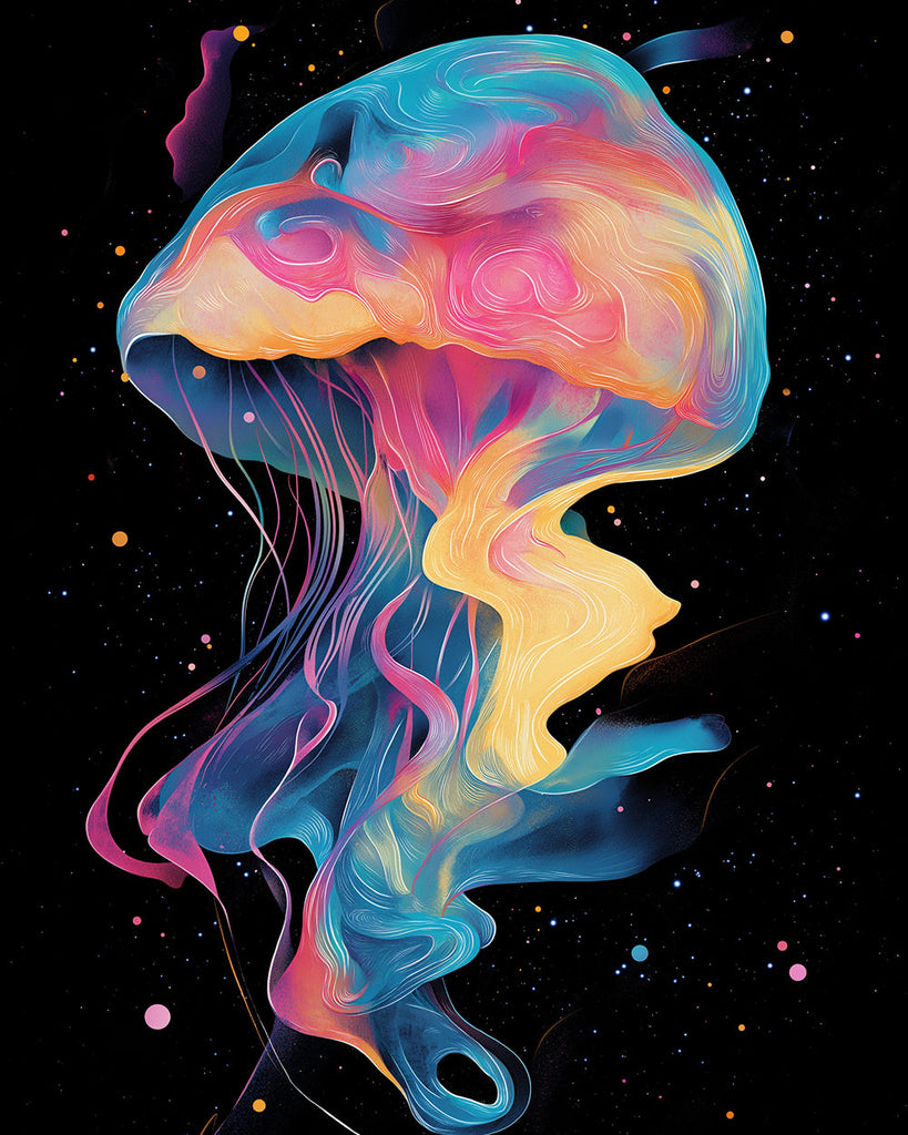 Colorful Jellyfish in the Dark Paint by Numbers