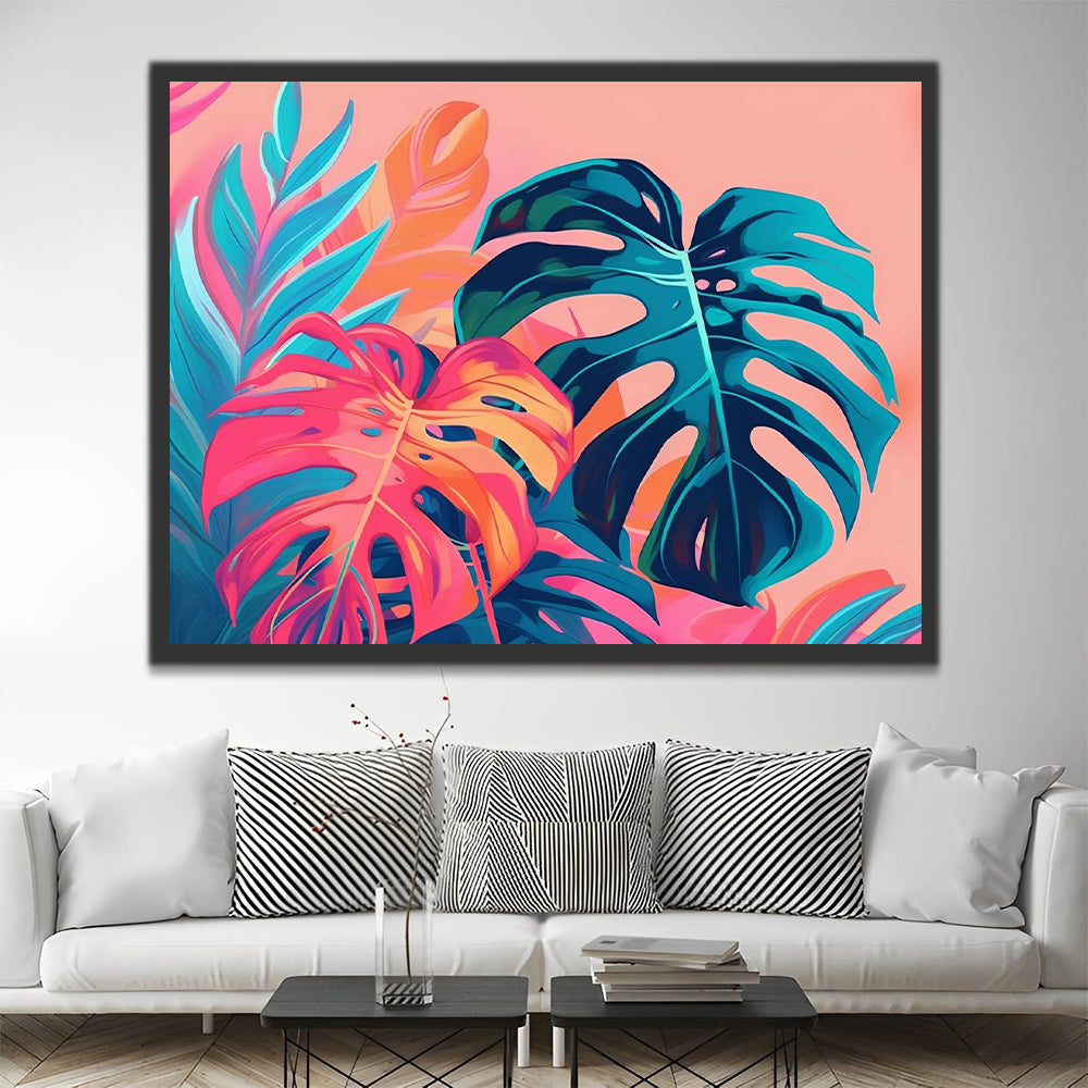 Colorful Leaves on Pink Background Paint by Numbers