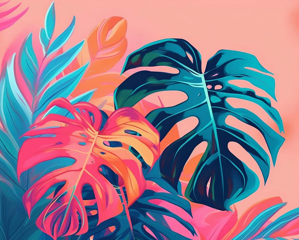 Colorful Leaves on Pink Background Paint by Numbers