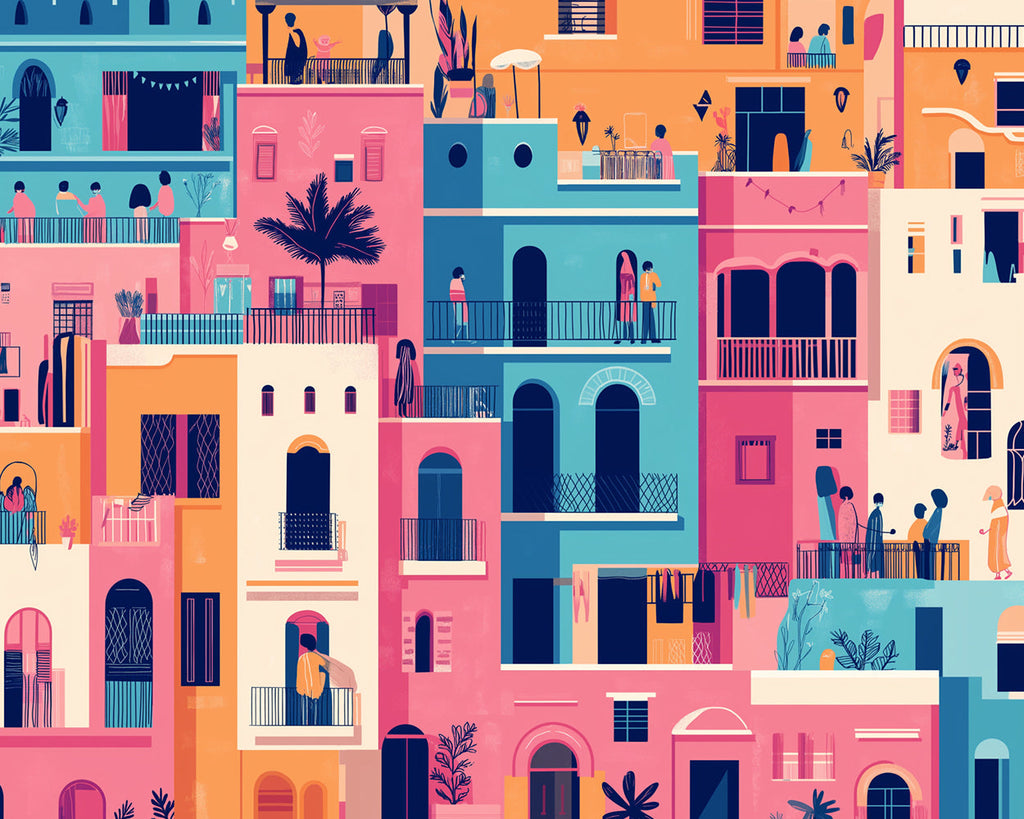 Colorful Modern Buildings Paint by Numbers