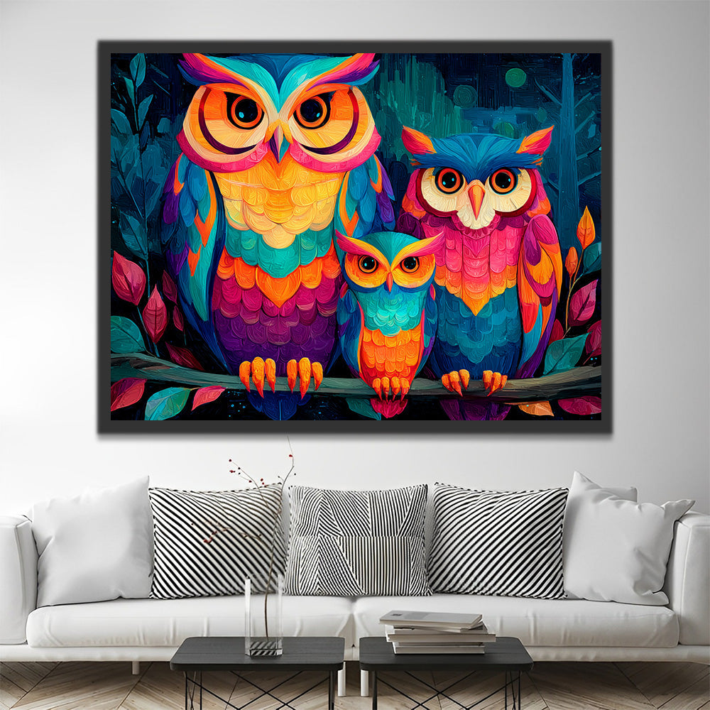 Colorful Owl Family of Three Paint by Numbers