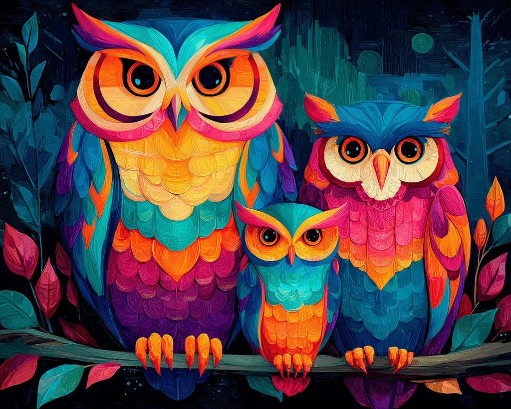Colorful Owl Family of Three Paint by Numbers
