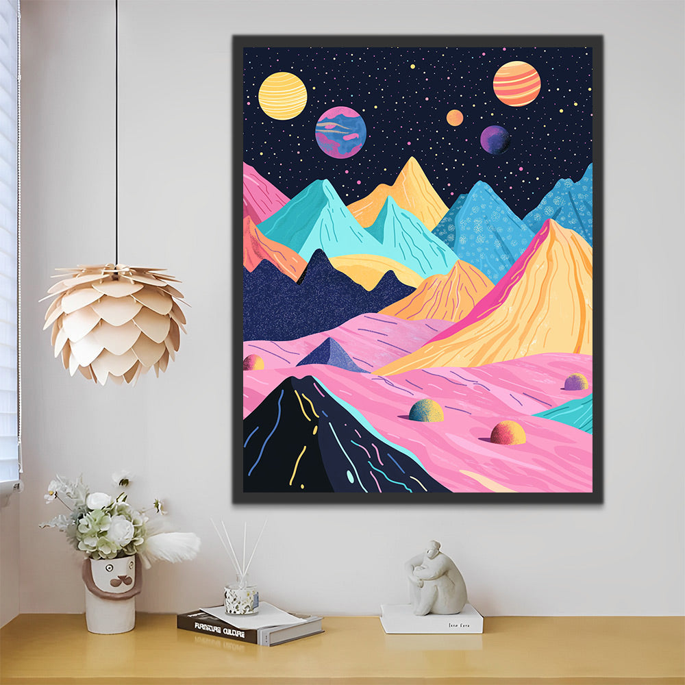 Colorful Planets and Mountains Paint by Numbers