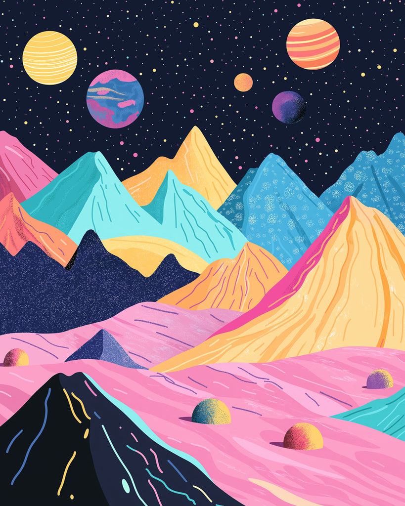 Colorful Planets and Mountains Paint by Numbers