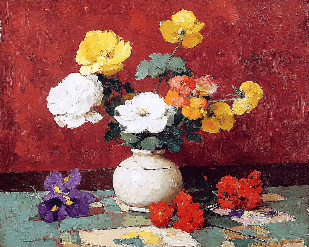 Colorful Poppies in a White Porcelain Vase Paint by Numbers