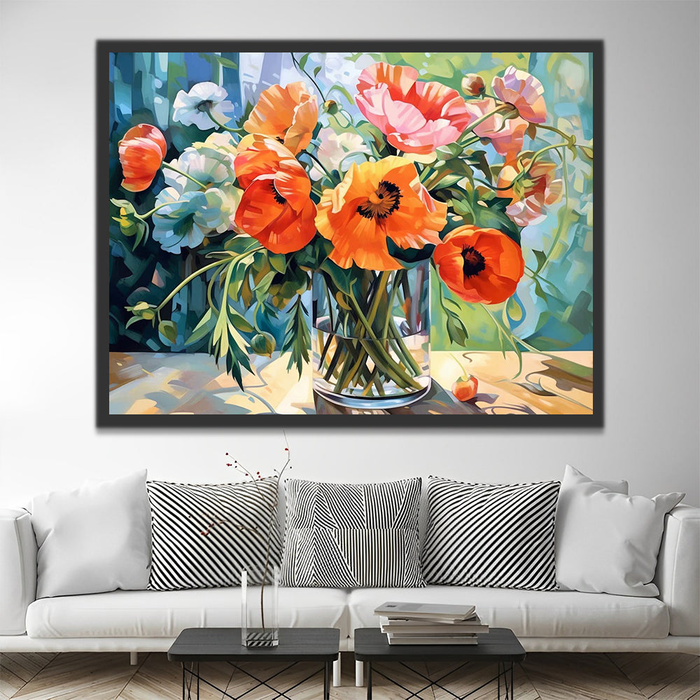 Colorful Poppies in Glass Paint by Numbers