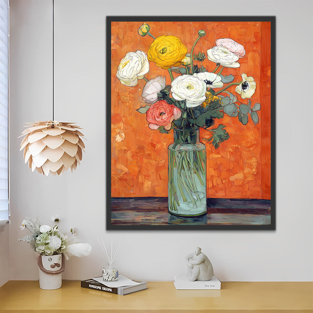 Colorful Poppies in the Transparent Glass Vase Paint by Numbers