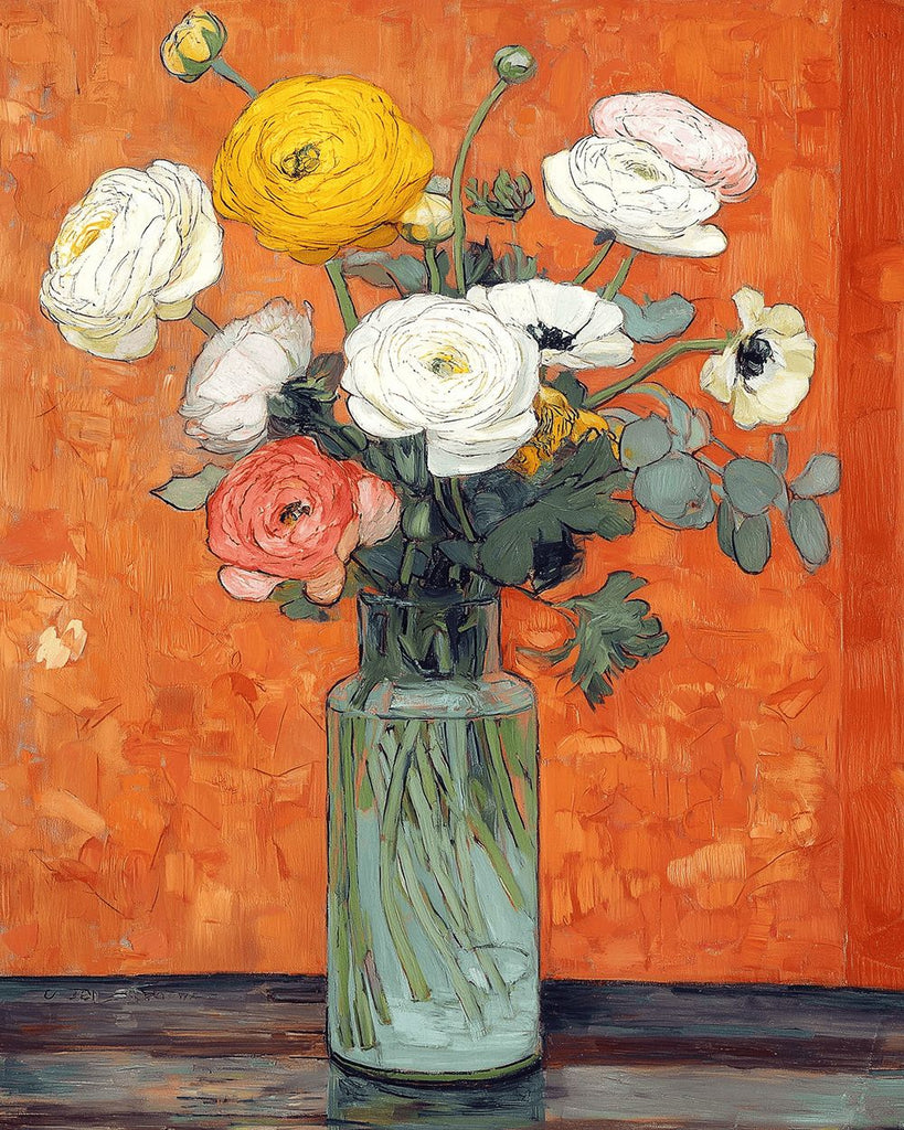 Colorful Poppies in the Transparent Glass Vase Paint by Numbers