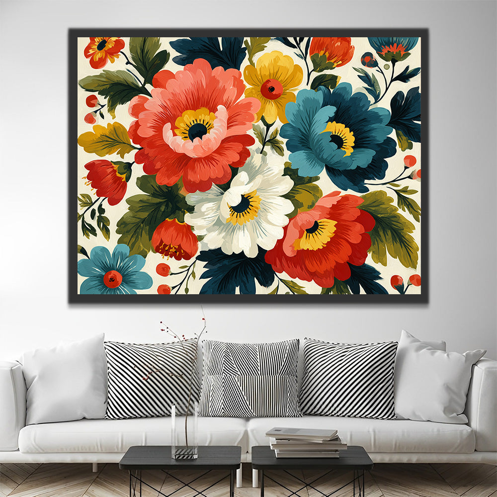 Colorful Poppies with Green Leaves Paint by Numbers
