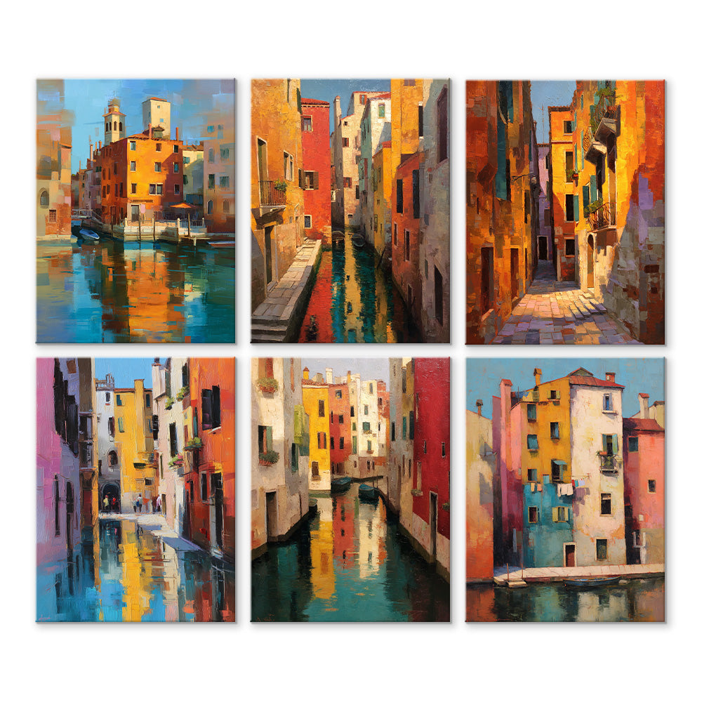 Colorful Residential Buildings 6 Pieces Mini Paint by Numbers