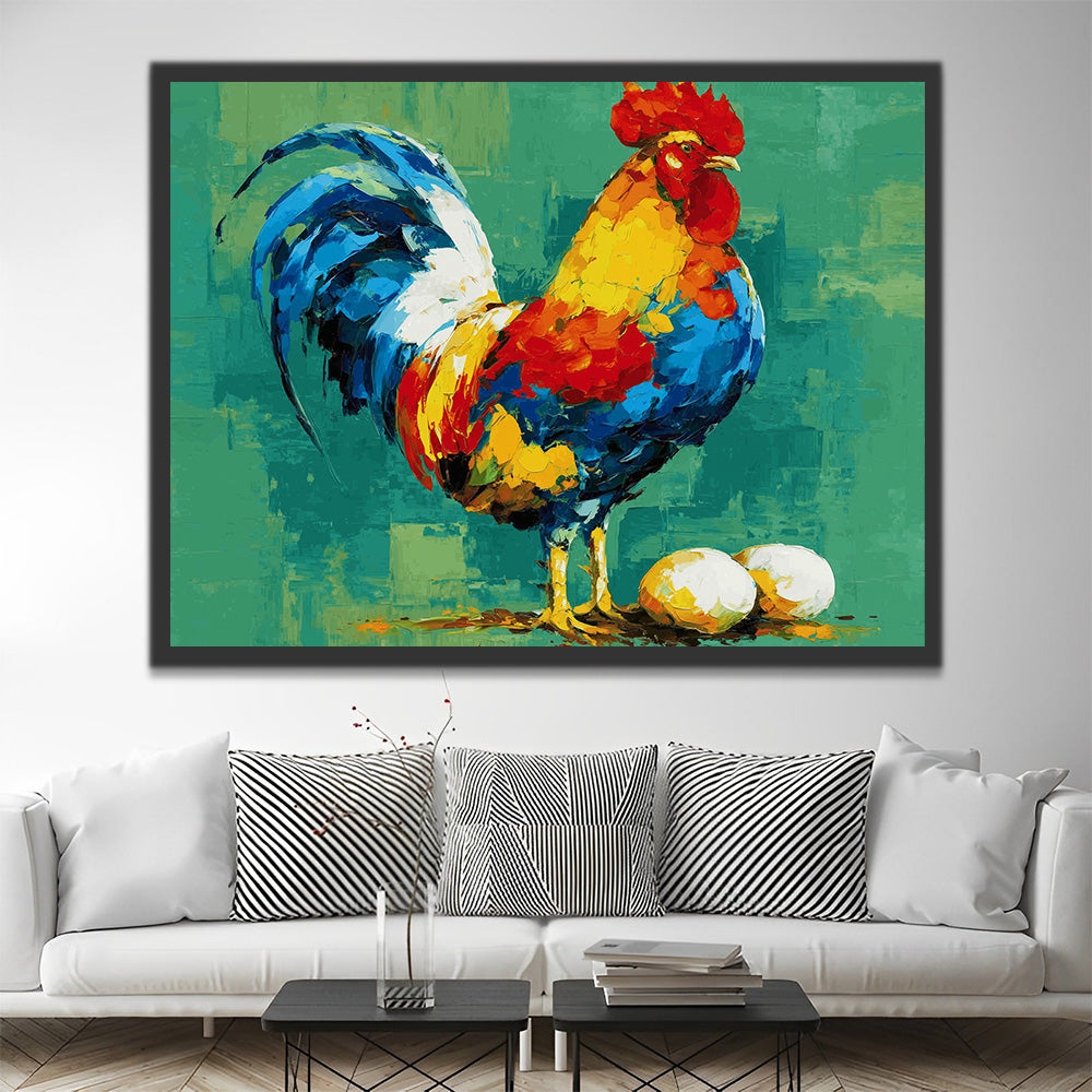 Colorful Rooster and Eggs Paint by Numbers