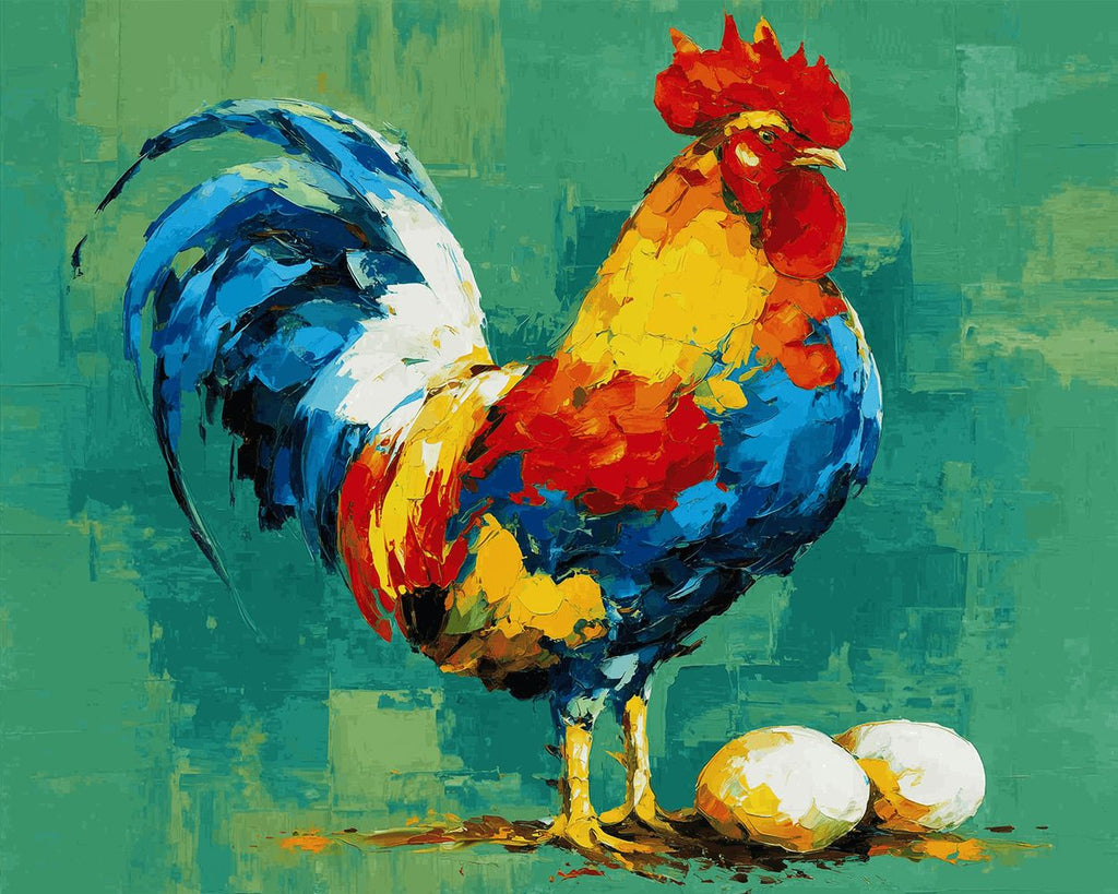 Colorful Rooster and Eggs Paint by Numbers