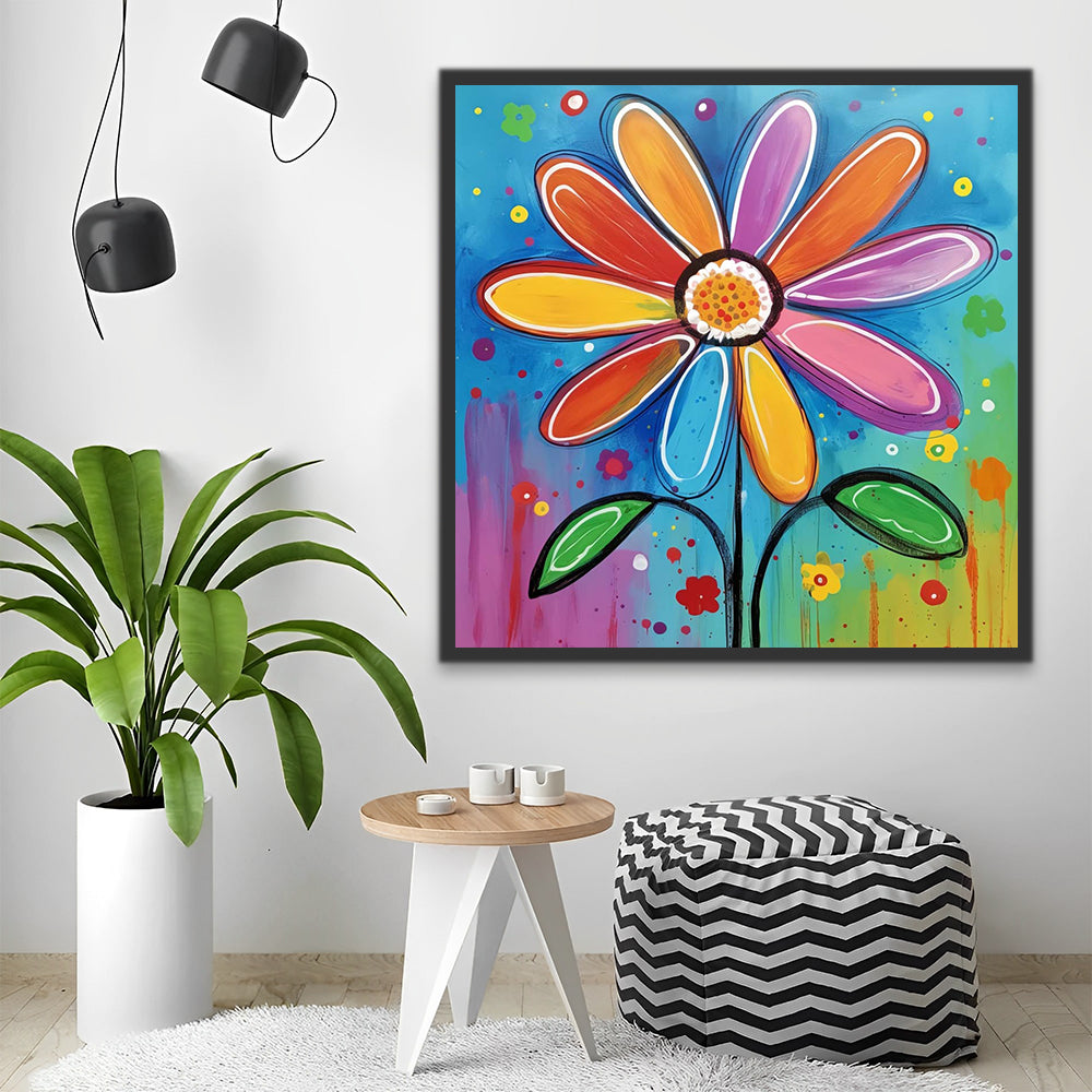 Colorful Sunflower in Watercolor Style Paint by Numbers for Kids