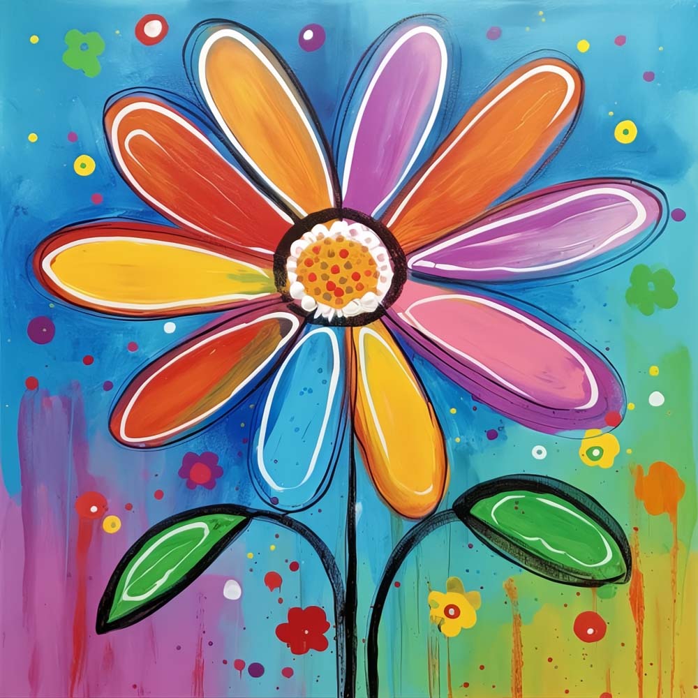 Colorful Sunflower in Watercolor Style Paint by Numbers for Kids