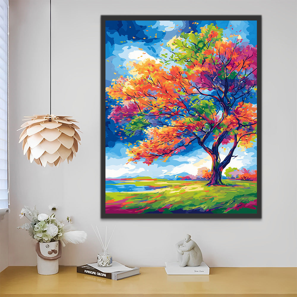 Colorful Tree in the Wind Paint by Numbers