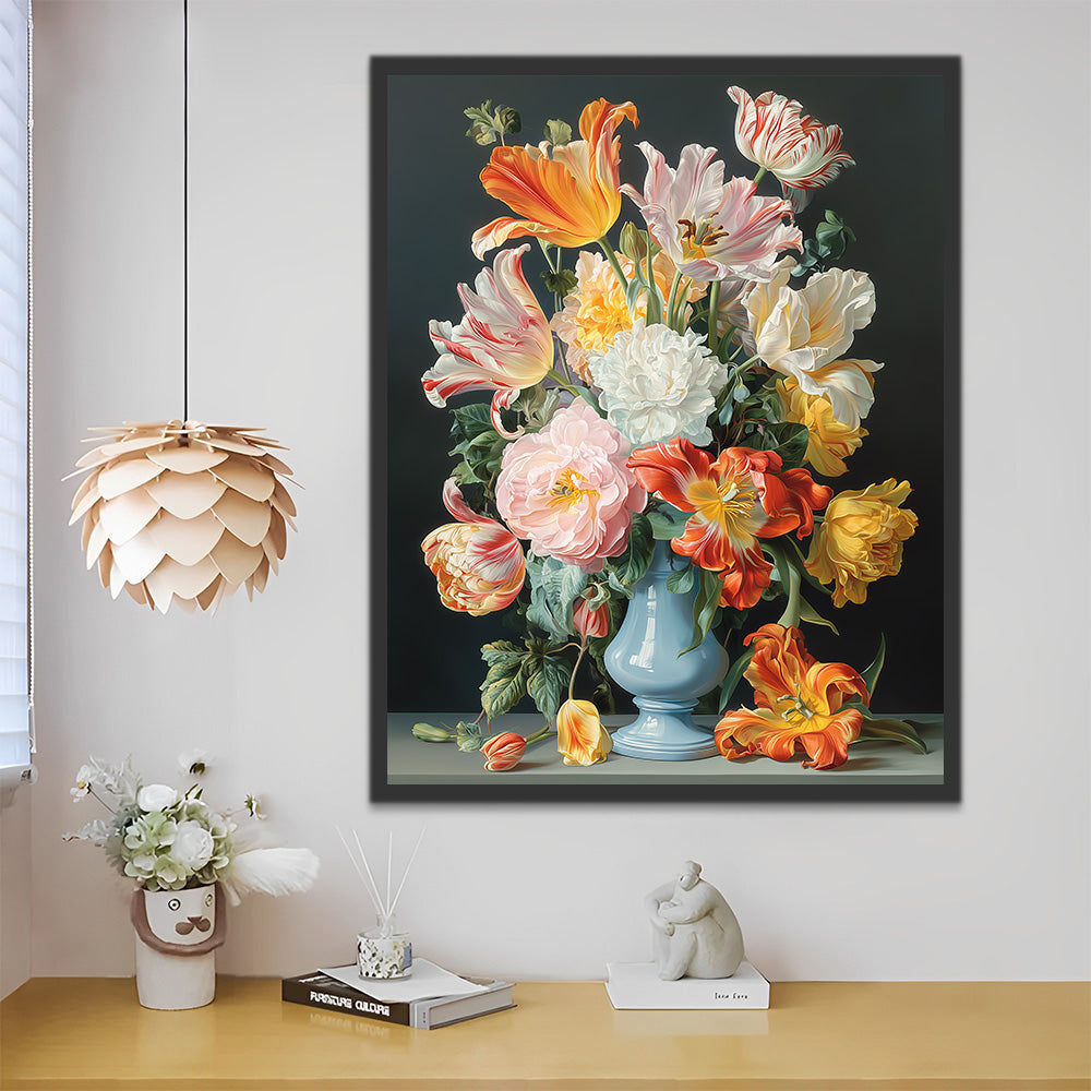 Colorful Tulips in the Blue Porcelain Vase Paint by Numbers