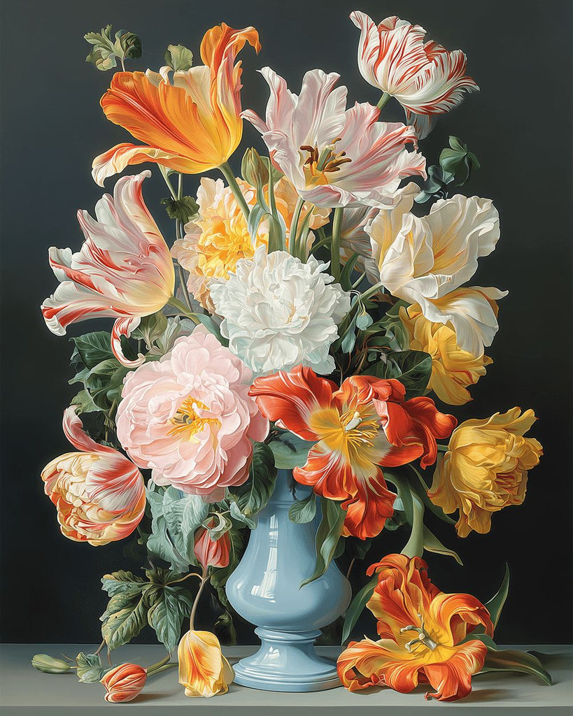 Colorful Tulips in the Blue Porcelain Vase Paint by Numbers