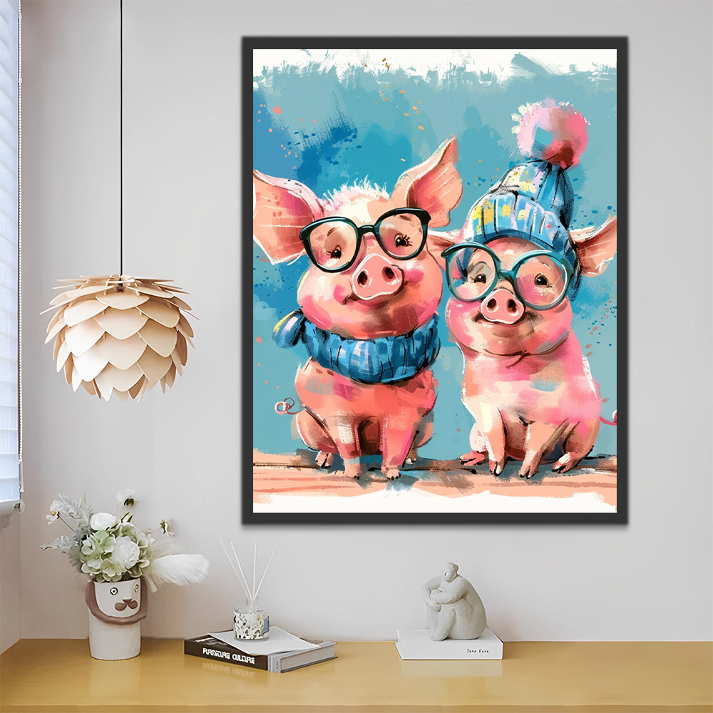 Couple of Pigs with Glasses Paint by Numbers