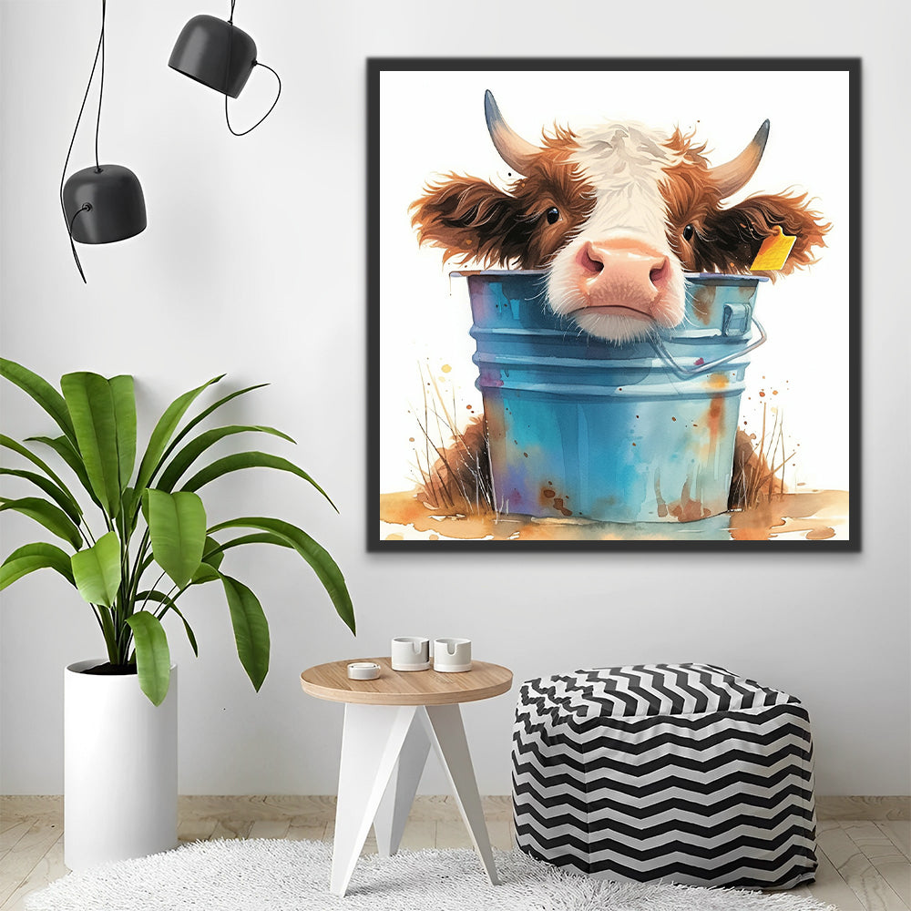 Cow and Blue Bucket Paint by Numbers