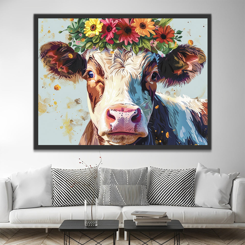 Cow Wearing Garland Paint by Numbers