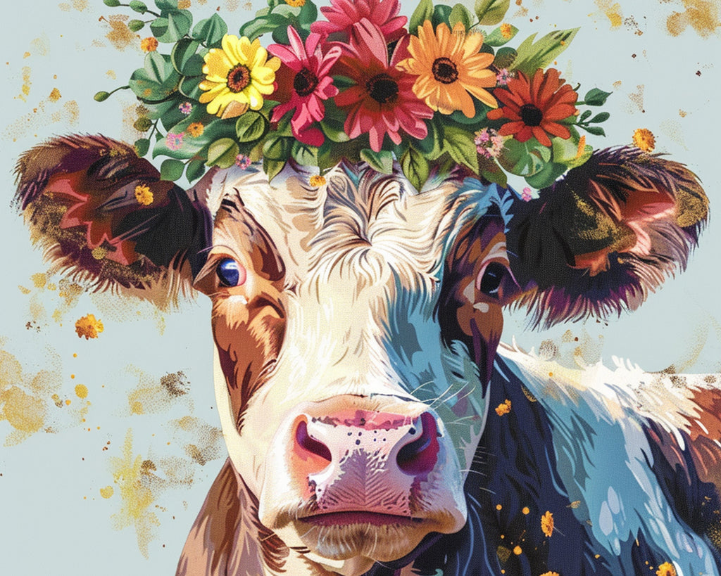 Cow Wearing Garland Paint by Numbers