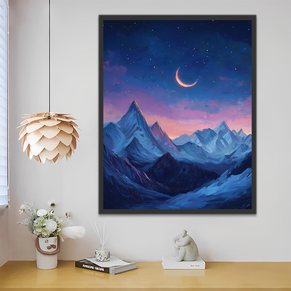 Crescent Moon Over Mountains Paint by Numbers