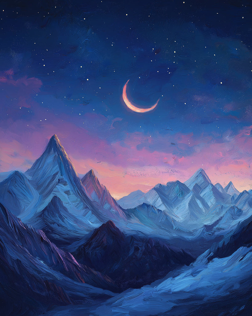 Crescent Moon Over Mountains Paint by Numbers