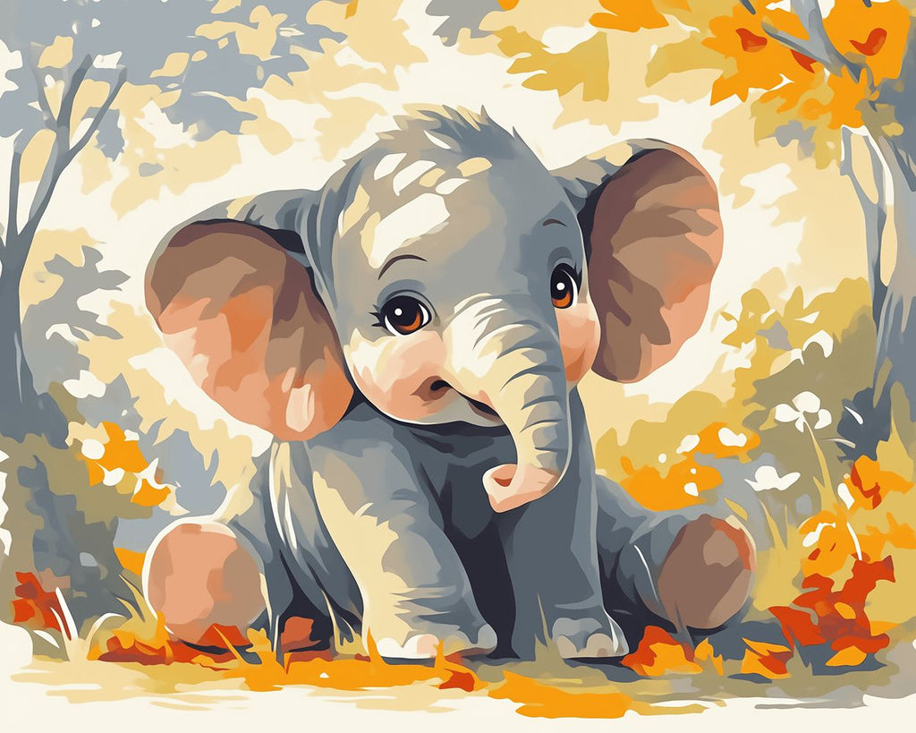 Cute Baby Elephant in the Forest Paint by Numbers