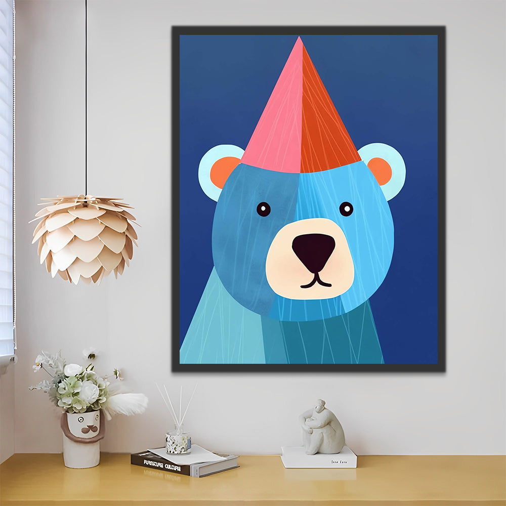 Cute Blue Bear with Pink Hut Paint by Numbers for Kids