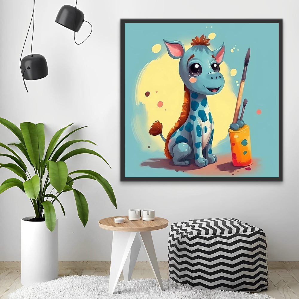 Cute Blue Giraffe Paint by Numbers for Kids