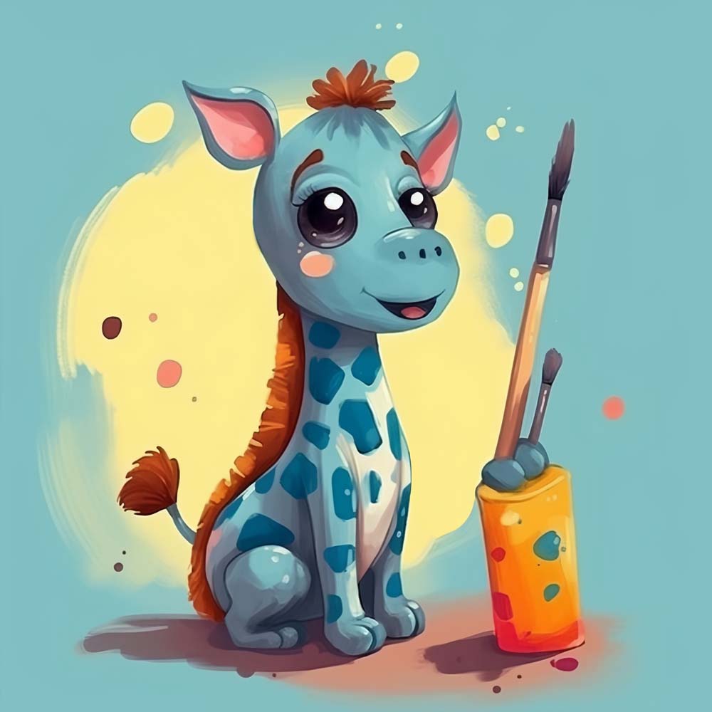 Cute Blue Giraffe Paint by Numbers for Kids