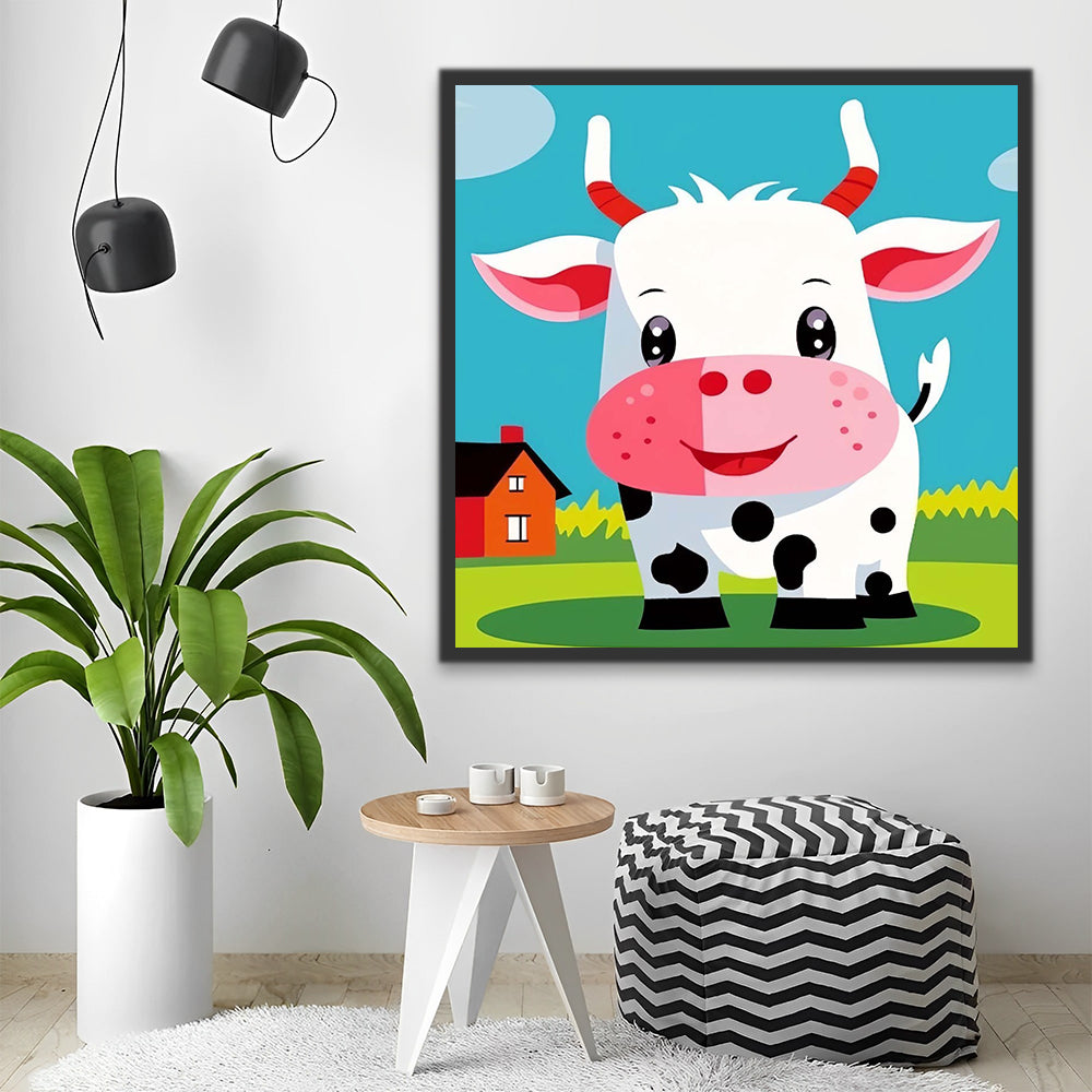 Cute Cartoon Cow on the Farm Paint by Numbers for Kids