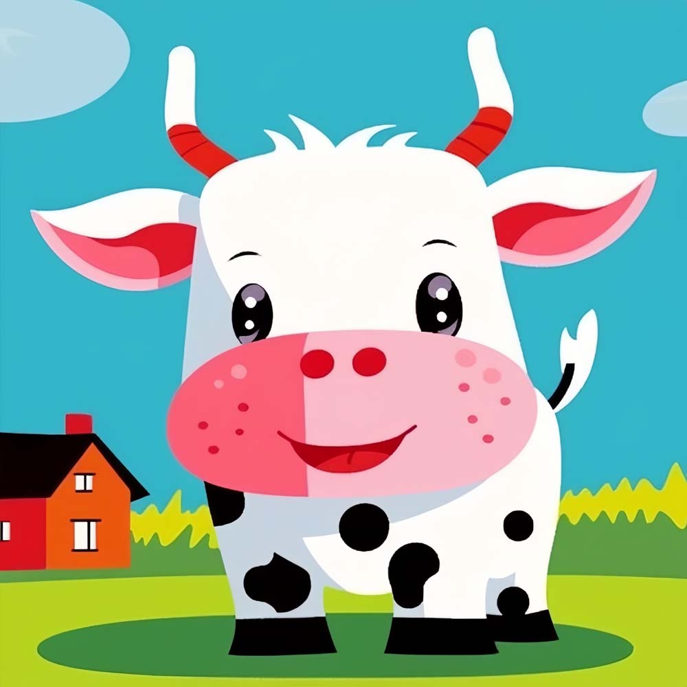 Cute Cartoon Cow on the Farm Paint by Numbers for Kids