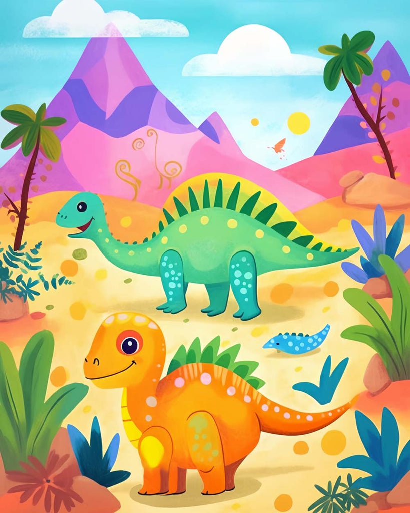 Cute Cartoon Dinosaurs Paint by Numbers for Kids