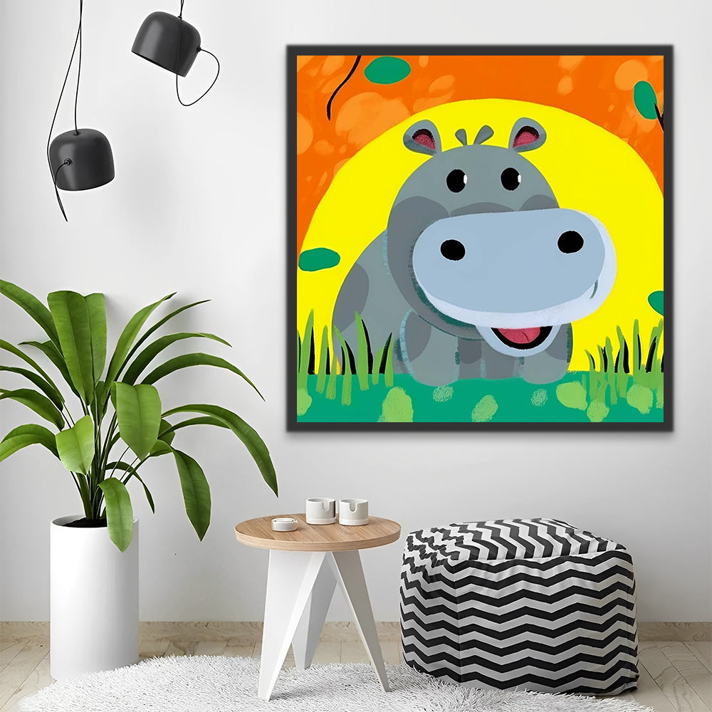 Cute Cartoon Hippo Paint by Numbers for Kids