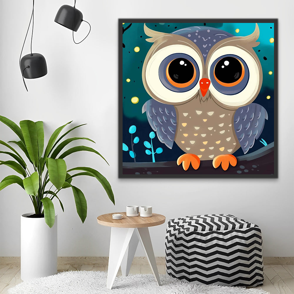 Cute Cartoon Owl on Tree Paint by Numbers for Kids