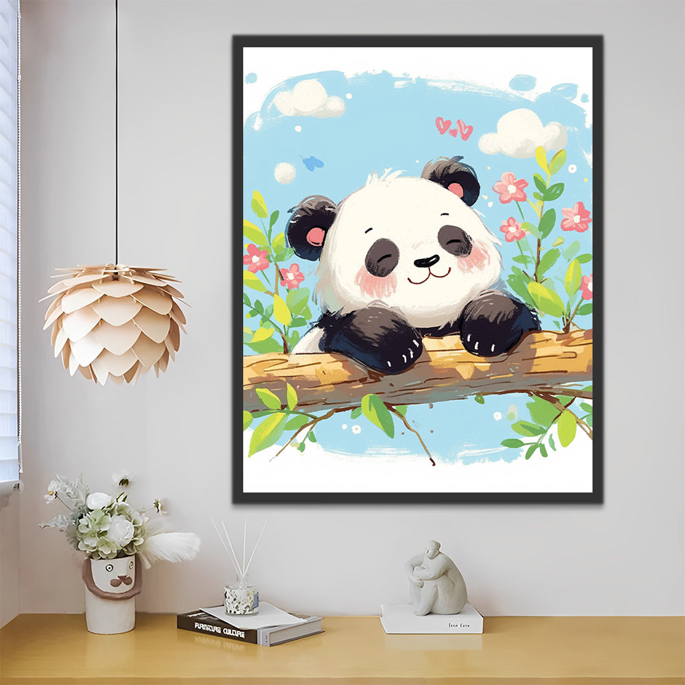 Cute Cartoon Panda in Spring Paint by Numbers